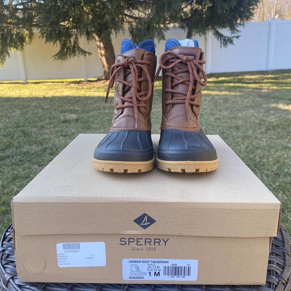 NWT/ NIB Sperry Boys Harbor Duck Boots Tan/Brown (Size 1) - Picture 5 of 7